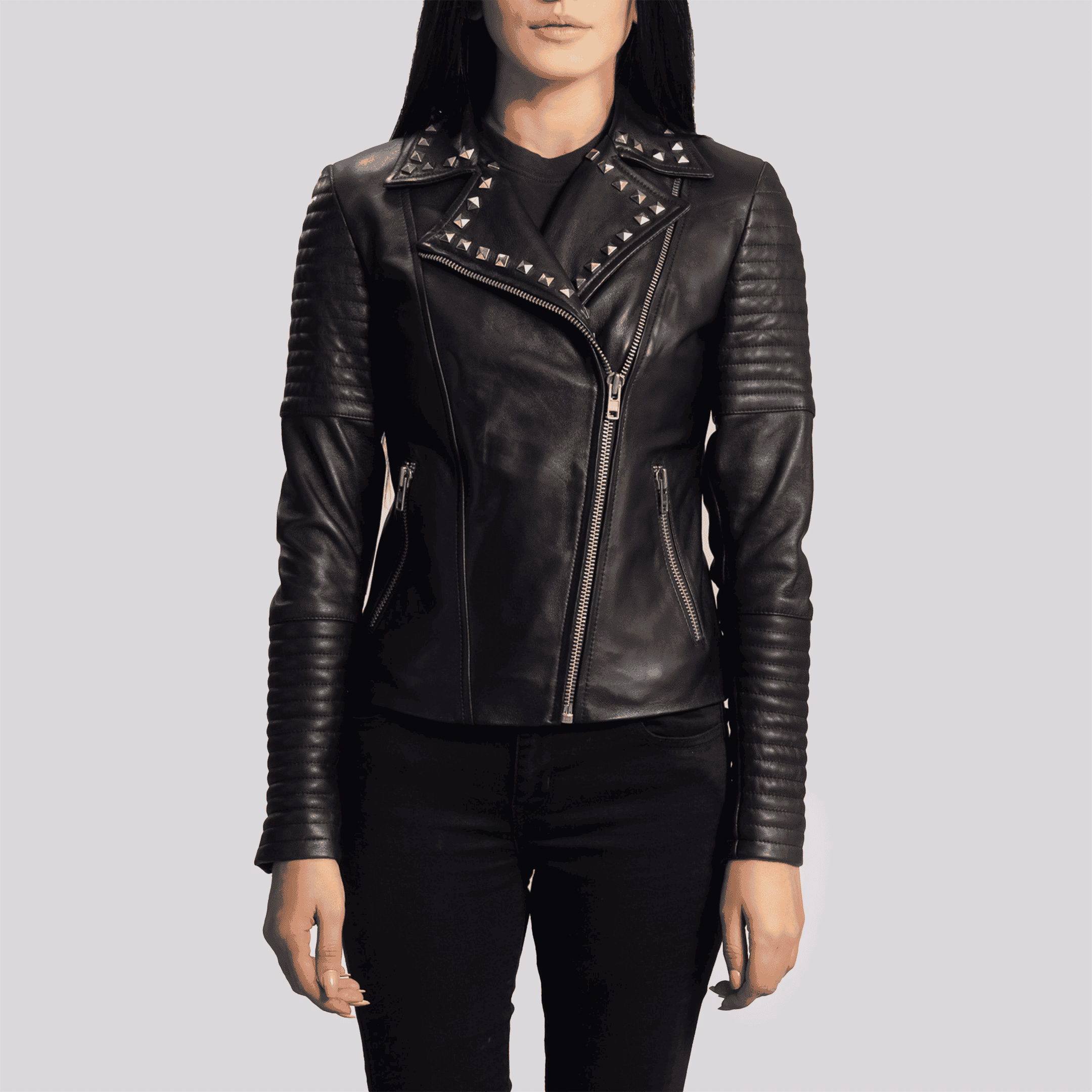 Sally Mae Studded Black Leather Biker Jacket
