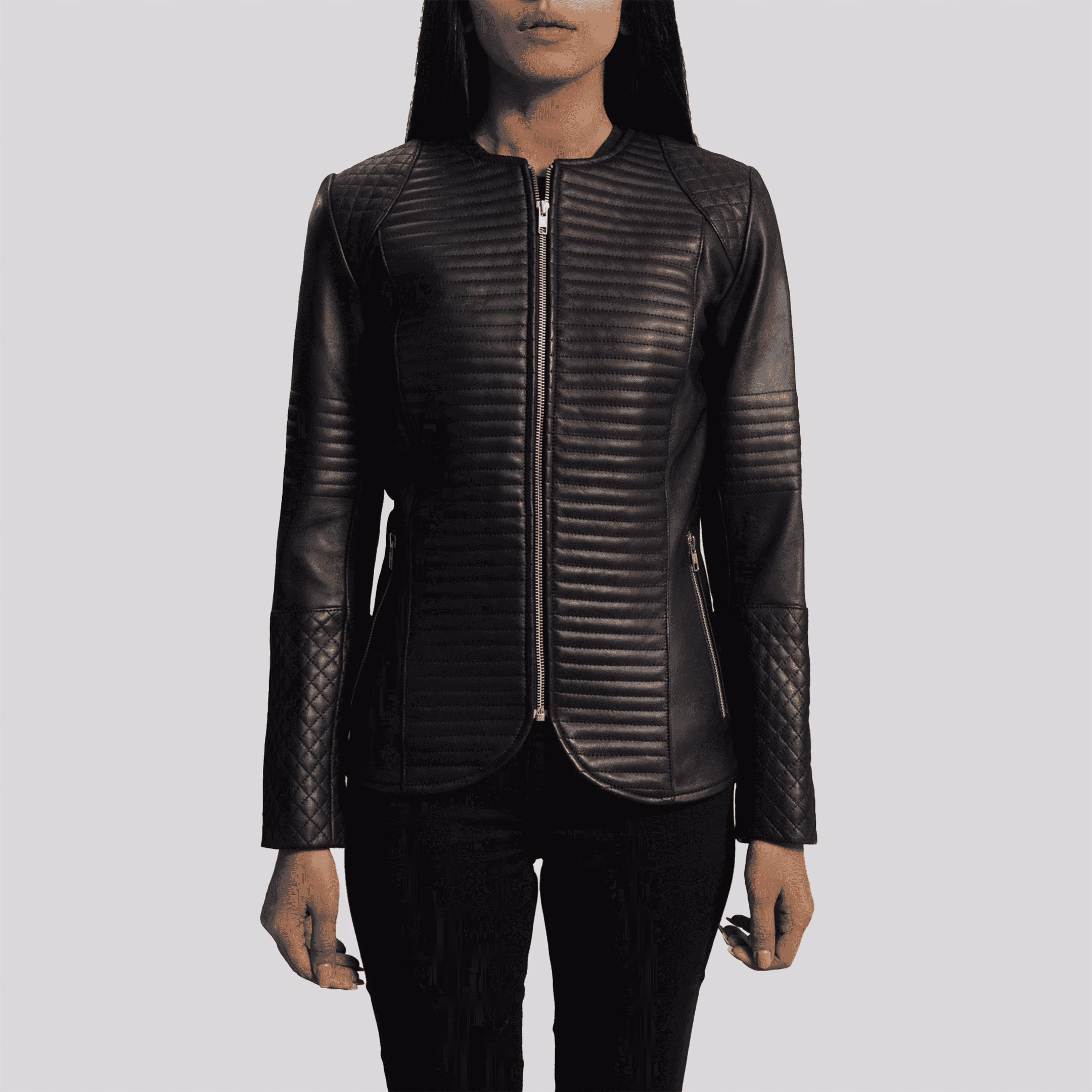 Nexi Quilted Black Leather Jacket