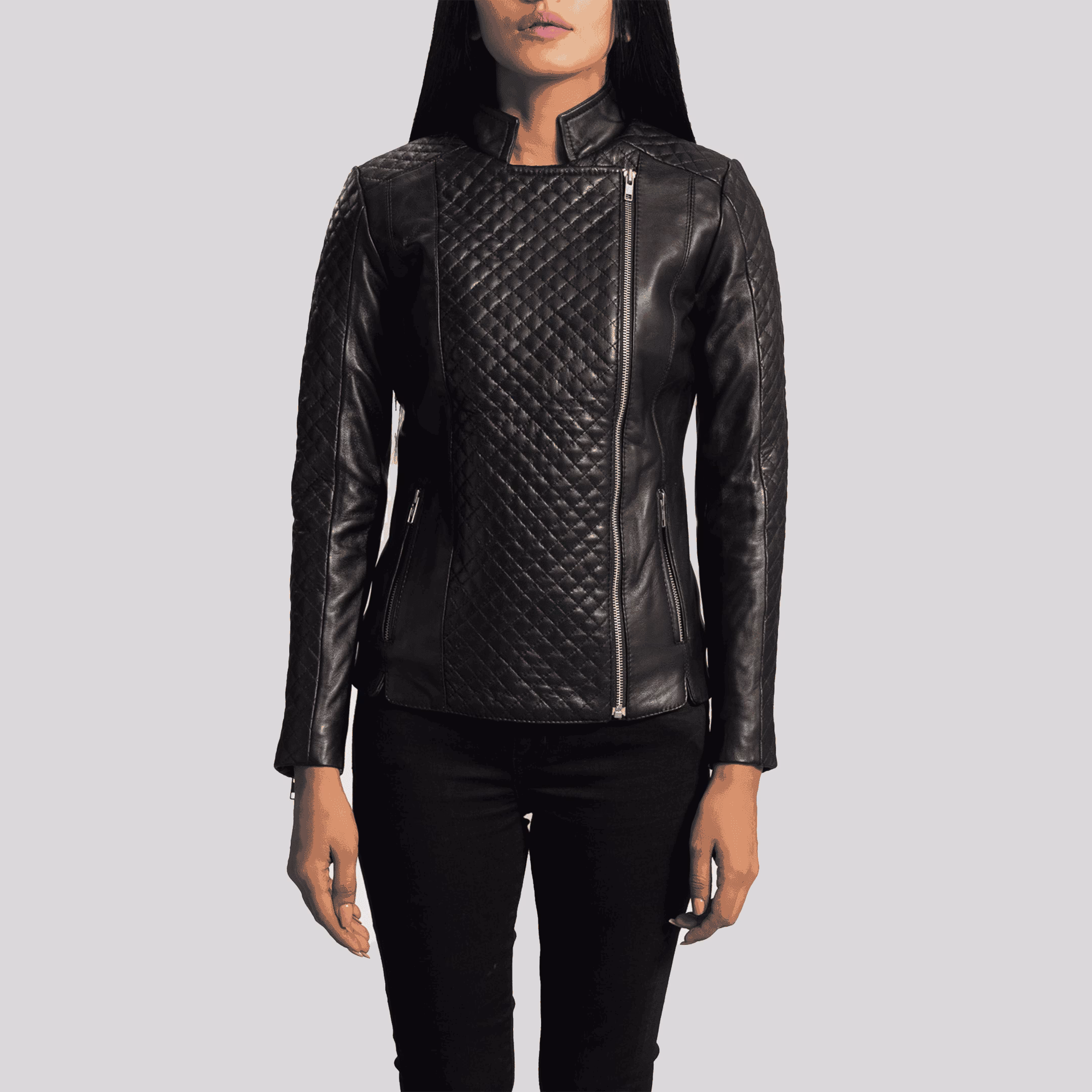 Orient Grain Quilted Black Leather Biker Jacket