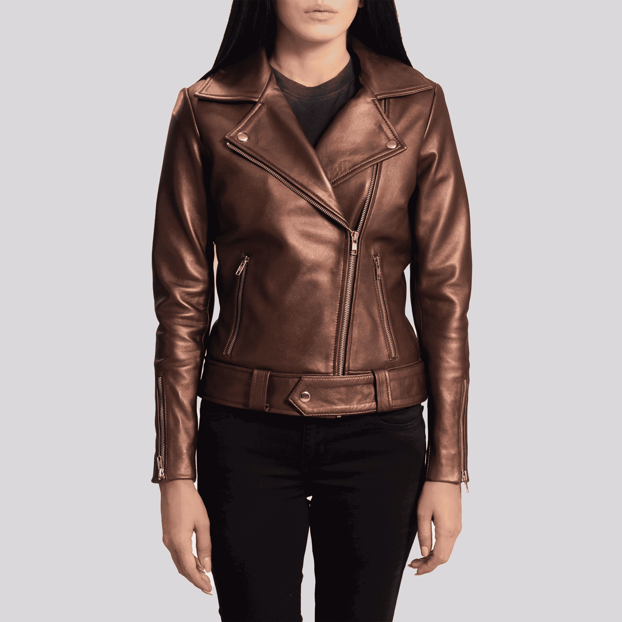 Rumy Distressed Brown Leather Biker Jacket